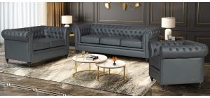 Hilton Grey Bonded Leather 3 + 2 + 1 Sofa Set With Wooden Legs Without Buttoned Front Panel