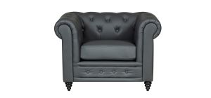 Hilton Grey Bonded Leather Armchair With Wooden Legs With Buttoned Front Panel