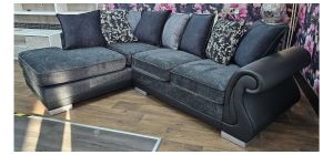 Hussy Grey Fabric LHF Corner Sofa With Chrome Legs and Scatter Back
