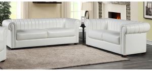 Iyo Chesterfield White Bonded Leather 3 + 2 Sofa Set With Wooden Legs
