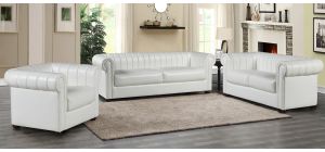 Iyo Chesterfield White Bonded Leather 3 + 2 + 1 Sofa Set With Wooden Legs