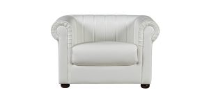 Iyo Chesterfield White Bonded Leather Armchair With Wooden Legs