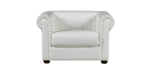 Iyo Chesterfield White Bonded Leather Armchair With Wooden Legs