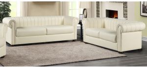 Iyo Chesterfield Cream Bonded Leather 3 + 2 Sofa Set With Wooden Legs