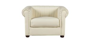 Iyo Chesterfield Cream Bonded Leather Armchair With Wooden Legs