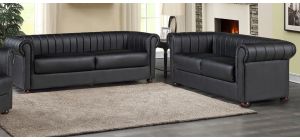 Iyo Chesterfield Black Bonded Leather 3 + 2 Sofa Set With Wooden Legs