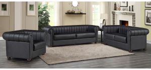 Iyo Chesterfield Black Bonded Leather 3 + 2 + 1 Sofa Set With Wooden Legs