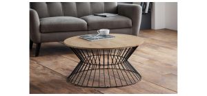 Jersey Round Wire Coffee Table - Oak - Oak - Black Metal