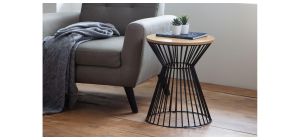 Jersey Round Wire Lamp Table - Oak - Oak - Black Metal