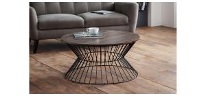 Jersey Round Wire Coffee Table - Walnut - Walnut Effect Finish - Black Metal