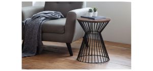 Jersey Round Wire Lamp Table - Walnut - Walnut Effect Finish - Black Metal