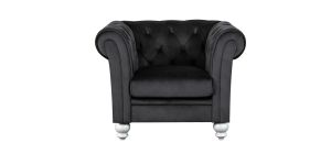 Lya Chesterfield Black Fabric Armchair Plush Velvet With Wooden Legs