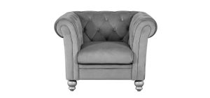 Lya Chesterfield Grey Fabric Armchair Plush Velvet With Wooden Legs