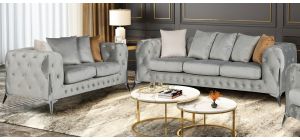 Matrix Grey Fabric 3 + 2 Sofa Set Plush Velvet With Chrome Legs