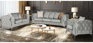 Matrix Grey Fabric 3 + 2 + 1 Sofa Set Plush Velvet With Chrome Legs