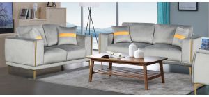 Mane Grey Fabric 3 + 2 Sofa Set Plush Velvet With Chrome Legs