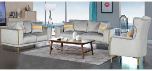Mane Grey Fabric 3 + 2 + 1 Sofa Set Plush Velvet With Chrome Legs
