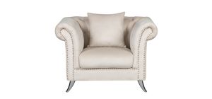 Mia White Fabric Armchair With Studded Arms And Chrome Legs