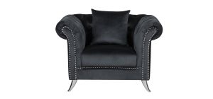 Mia Black Fabric Armchair With Studded Arms And Chrome Legs
