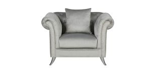 Mia Grey Fabric Armchair With Studded Arms And Chrome Legs
