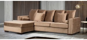 Monica Beige LHF Fabric Corner Sofa With Scatter Back And Wooden Legs