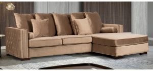 Monica Beige RHF Fabric Corner Sofa With Scatter Back And Wooden Legs