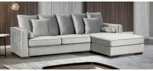 Monica Grey RHF Fabric Corner Sofa With Scatter Back And Wooden Legs