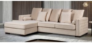 Monica Cream LHF Fabric Corner Sofa With Scatter Back And Wooden Legs