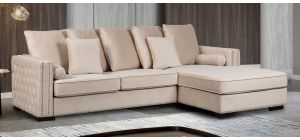 Monica Cream RHF Fabric Corner Sofa With Scatter Back And Wooden Legs
