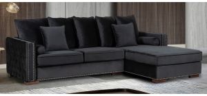 Monica Black RHF Fabric Corner Sofa With Scatter Back And Wooden Legs