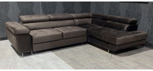 Nevada Brown RHF Velour Fabric Corner Sofabed With Ottoman Storage And Adjustable Headrests And Chrome Legs