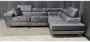 Nevada Grey RHF Velour Fabric Corner Sofabed With Ottoman Storage And Adjustable Headrests And Chrome Legs