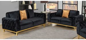 Nexa Black Fabric 3 + 2 Sofa Set Plush Velvet With Chrome Legs