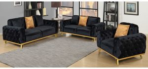Nexa Black Fabric 3 + 2 + 1 Sofa Set Plush Velvet With Chrome Legs