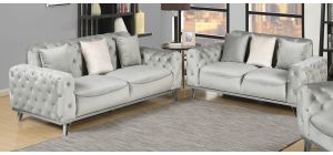 Nexa Grey Fabric 3 + 2 Sofa Set Plush Velvet With Chrome Legs