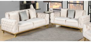 Nexa White Fabric 3 + 2 Sofa Set Plush Velvet With Chrome Legs