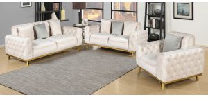 Nexa White Fabric 3 + 2 + 1 Sofa Set Plush Velvet With Chrome Legs