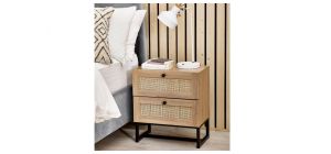 Padstow 2 Drawer Bedside - Oak - Rattan - Melamine