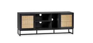 Padstow TV Unit - Black - Rattan - Melamine