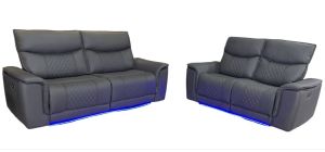 Carrera 3 + 2 Grey Fabric Electric Recliners With Base LED Lighting And Usb And Usb-C