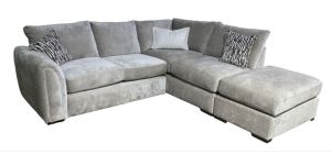 Utopia Rhf Mink Fabric Corner Sofa With Open Ended Footstool And Wooden Legs