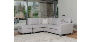 Cantrell LHF Light Grey Fabric Corner Sofa With Wooden Legs Plus Footstool