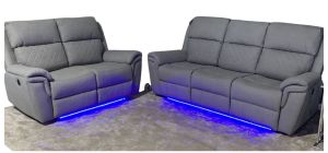 Deny 3 + 2 Light Grey Fabric Electric Recliners With LED Lighting Usb Ports