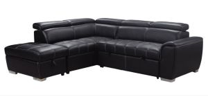 Adria LHF Black Leatheraire Corner Sofa Bed With Ottoman Storage And Contrasting Stitching And Adjustable Headrests