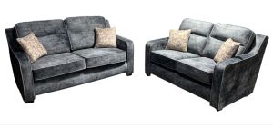 Tasha Dark Grey 3 + 2 Fabric Sofa Set With Wooden Legs And Cushions - Other Colours Available