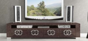 Prestige Warm Umber Birch Four Door TV Unit With Metal Logo Handles