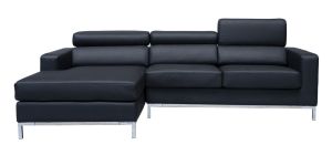 Cuno Black LHF Bonded Leather Corner Sofa With Adjustable Headrests And Chrome Legs