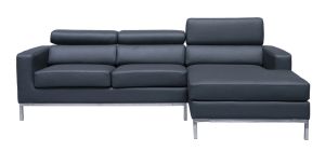 Cuno Grey RHF Bonded Leather Corner Sofa With Adjustable Headrests And Chrome Legs