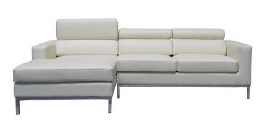 Cuno Cream LHF Bonded Leather Corner Sofa With Adjustable Headrests And Chrome Legs