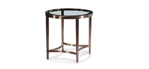 Ritz Circular End Table Brushed Antique Brass Finish on Stainless Steel with Clear Glass